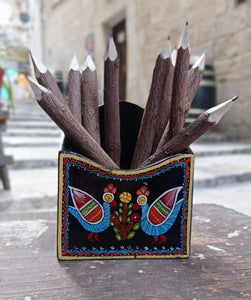 Tikuli Art Handpainted Wooden Pen Stand