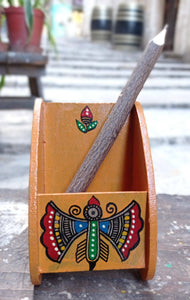 Madhubani Handpainted Wooden Pen Stand